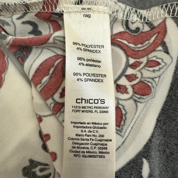 Chico’s Trapeze Slinky Knit Dress Size 1 M Black White Red Paisley Stretch NEW - Picture 7 of 10